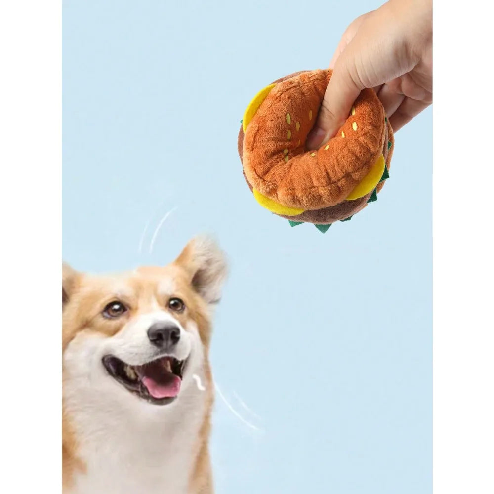 Hamburger-Shaped Squeaky Dog Toy, 1 piece