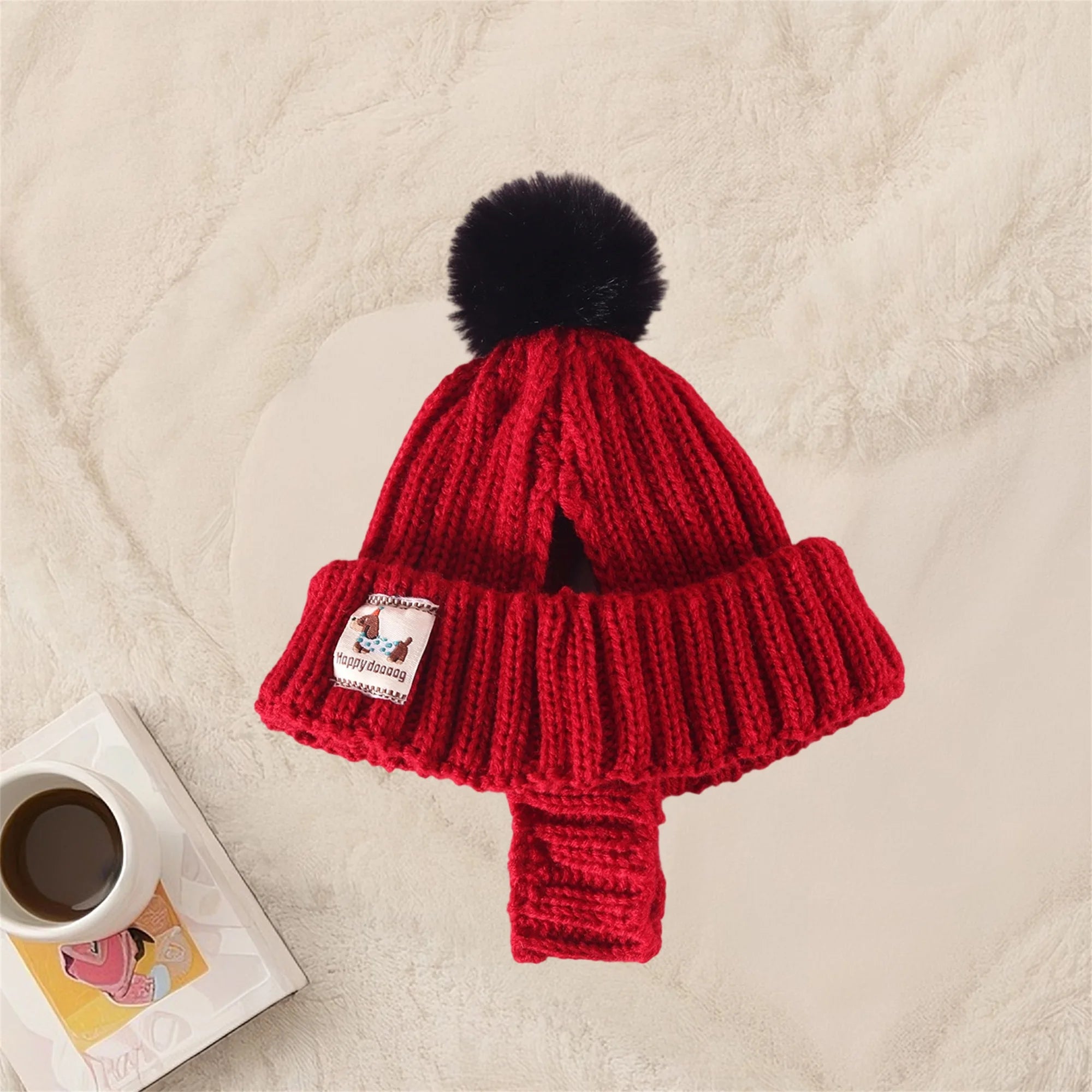 Warm Winter Pet Beanie with Pom Pom