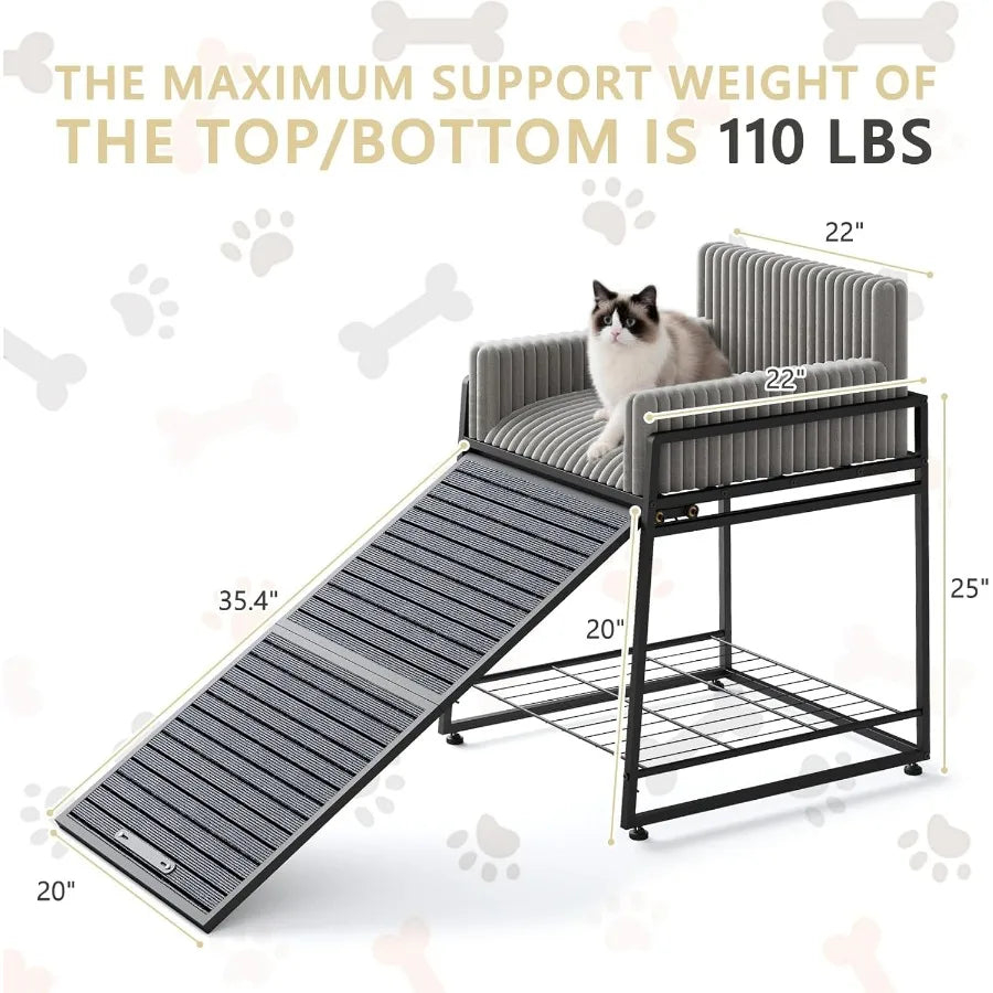 Folding Pet Stairs Ramp with Seat