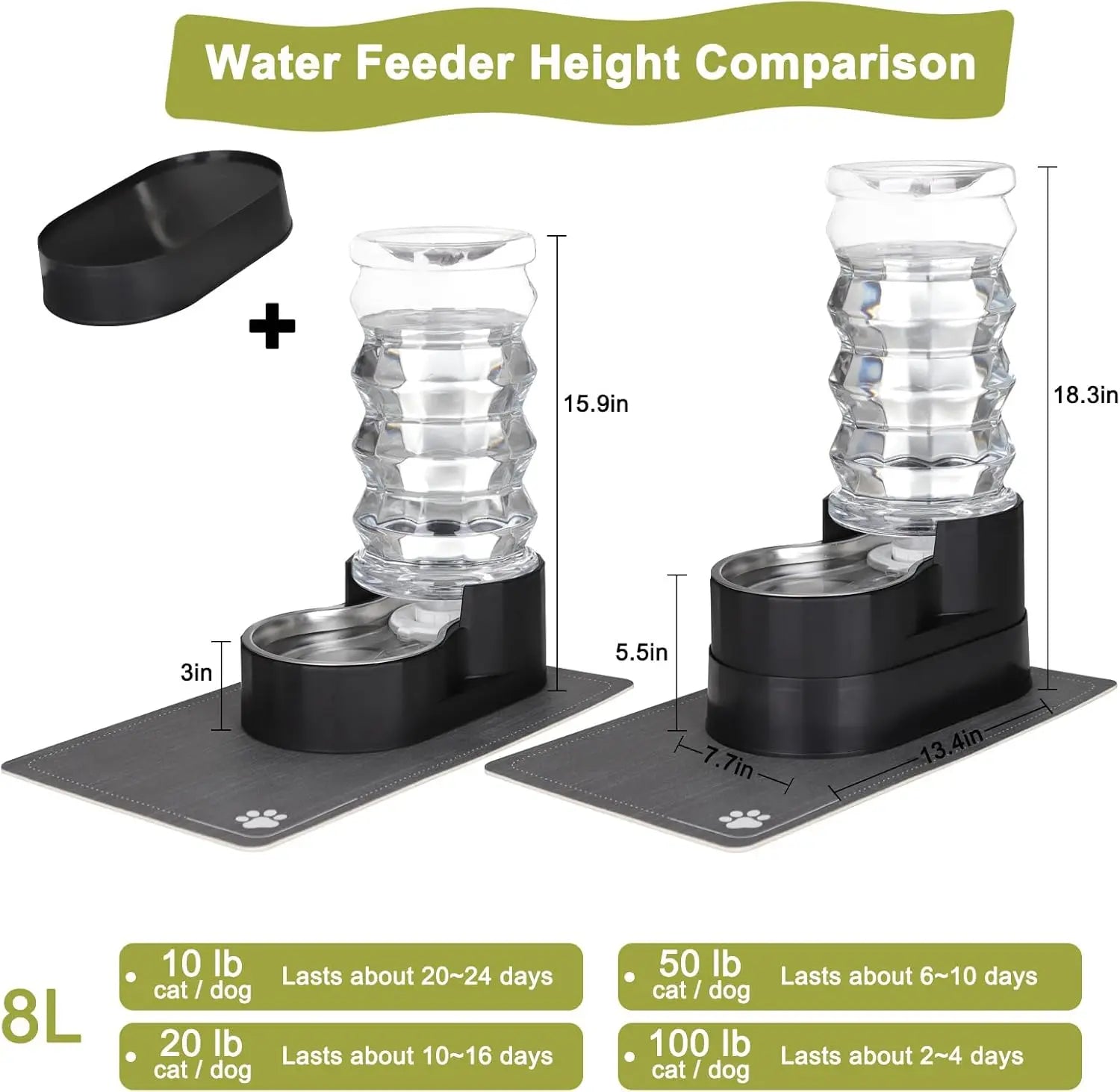 Elevated 8L Gravity Water Dispenser for Pets