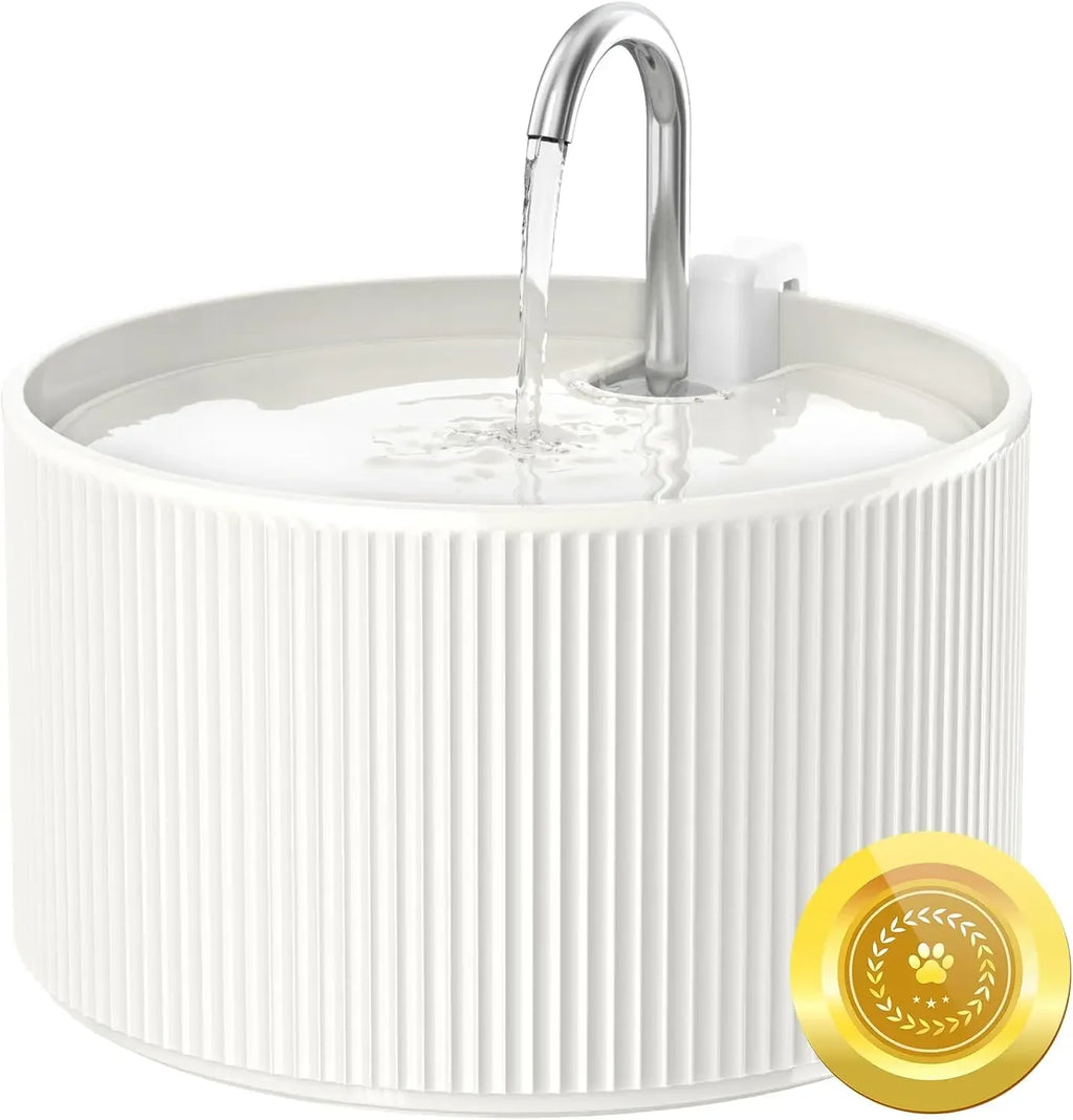 Modern White Ceramic Pet Fountain, Silver Faucet