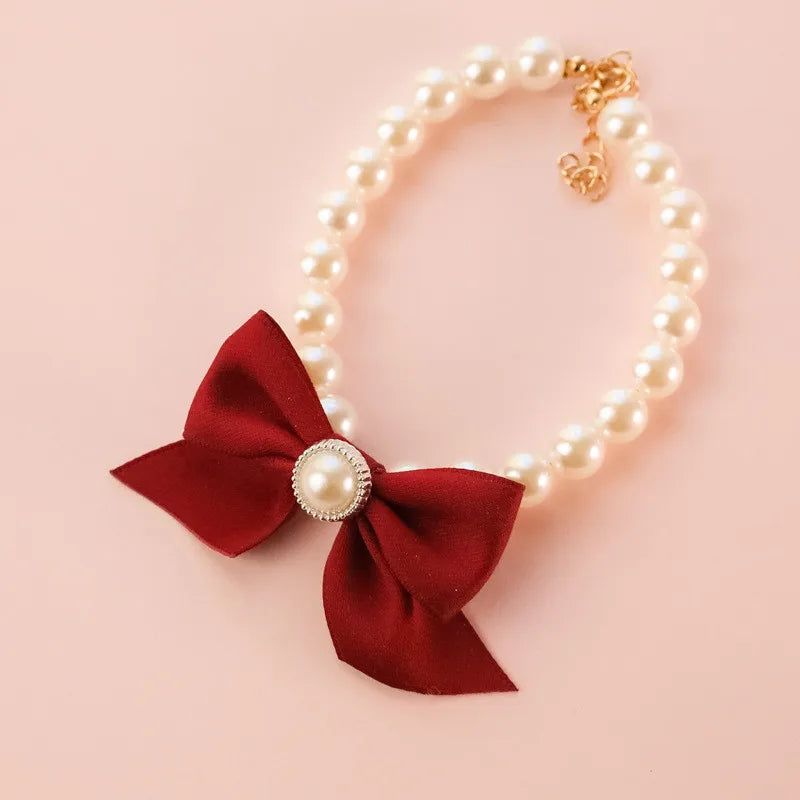Decorative Pearl Bow Necklace Cat/Dog Jewelry