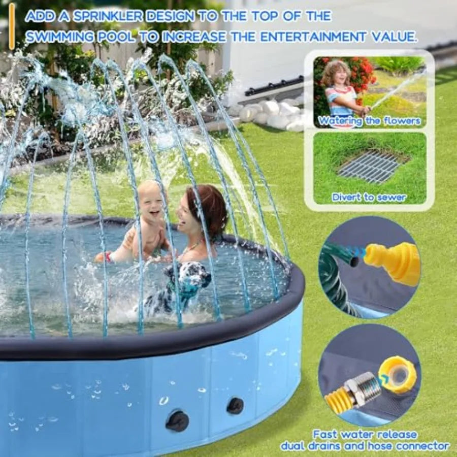 Giant Foldable Non-Slip Dog Pool with Sprinkler