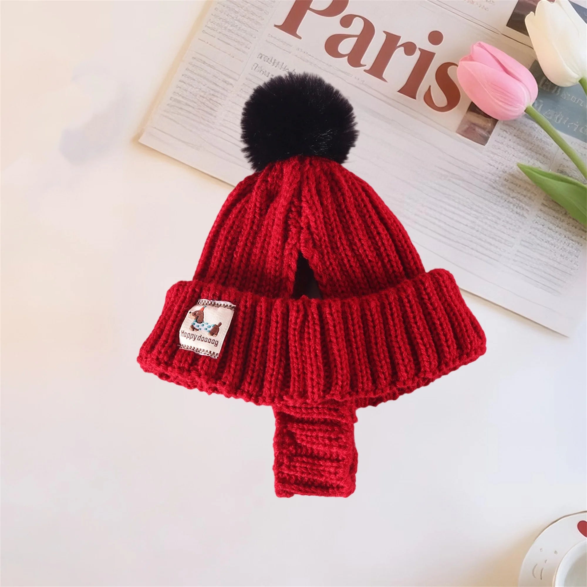 Warm Winter Pet Beanie with Pom Pom