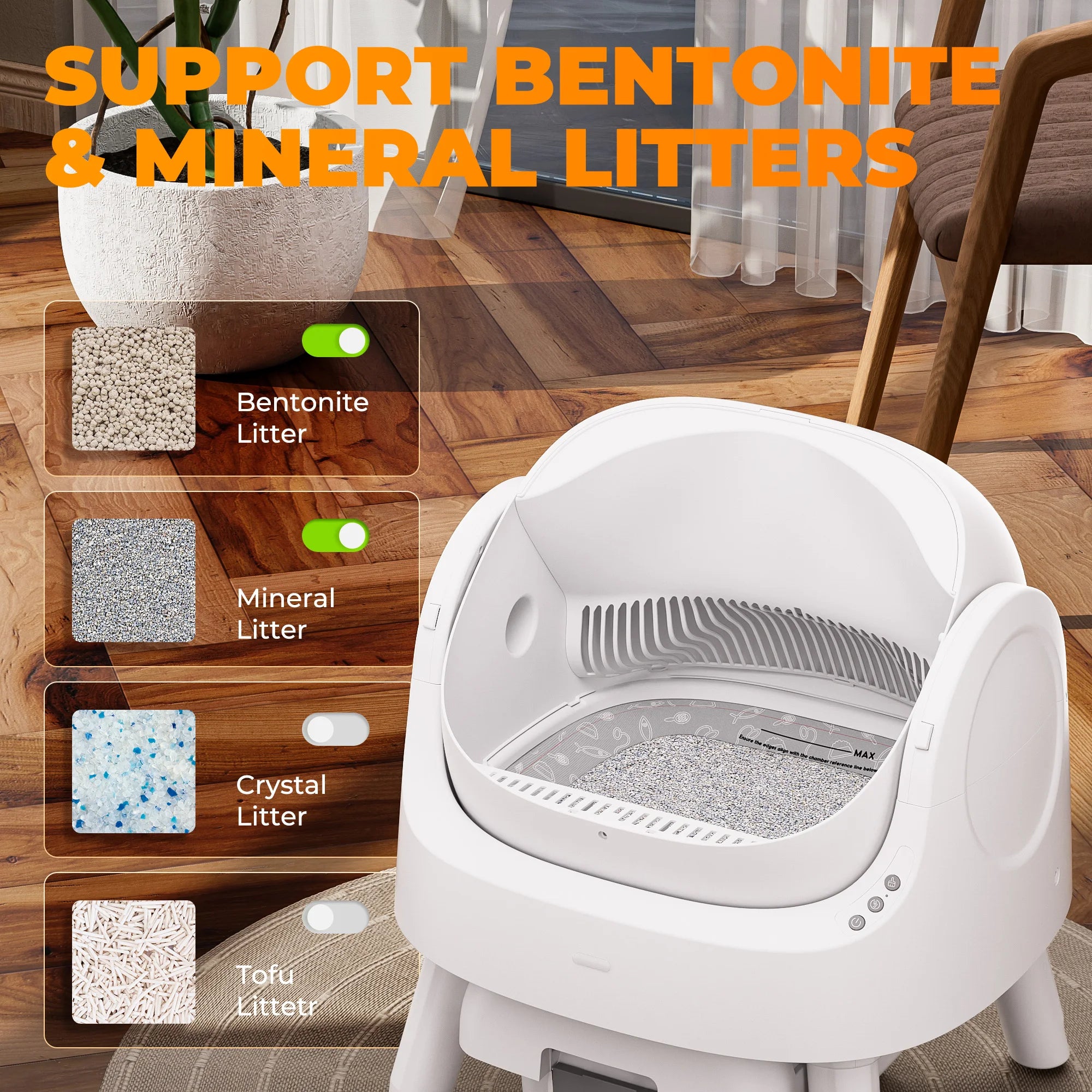 Open-Top Self Cleaning Cat Litter Box