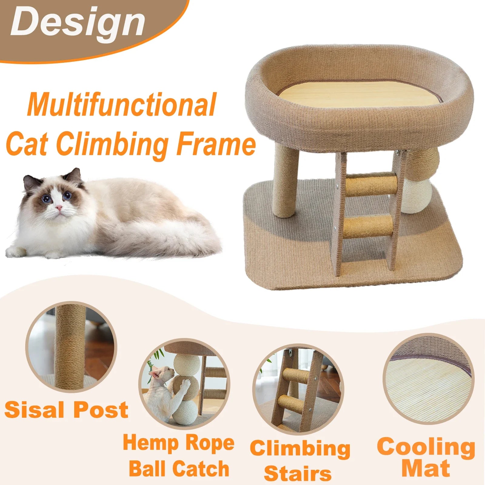 Sisal Scratching Board with Plush Cat Bed
