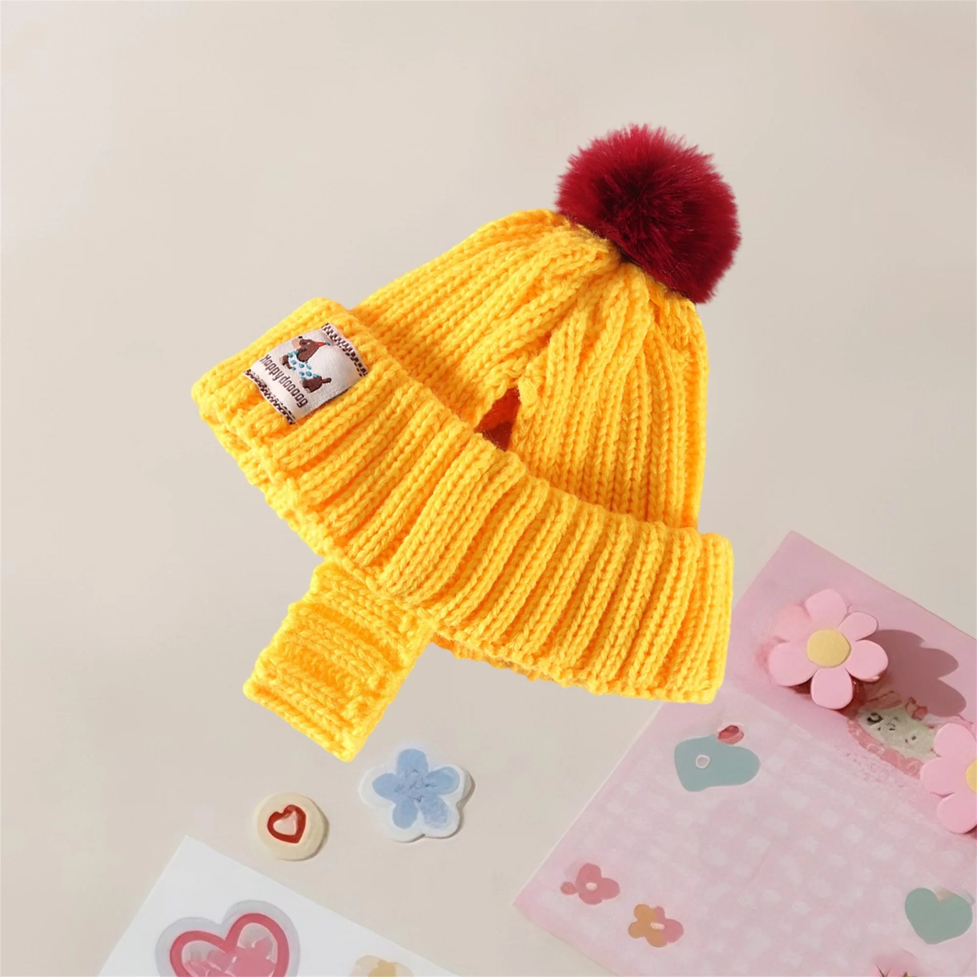 Warm Winter Pet Beanie with Pom Pom