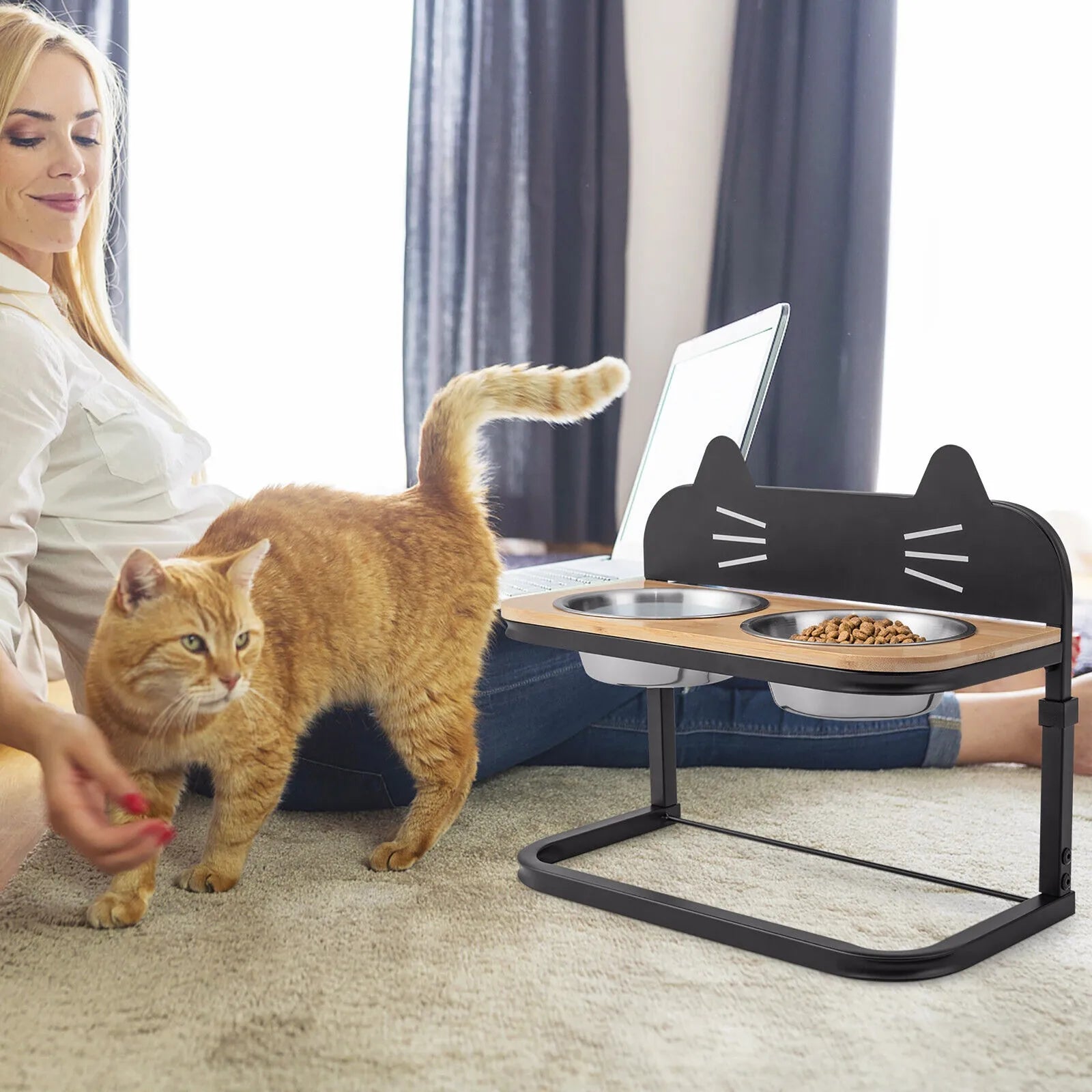 Elevated Cat Feeder with 2 Stainless Bowls