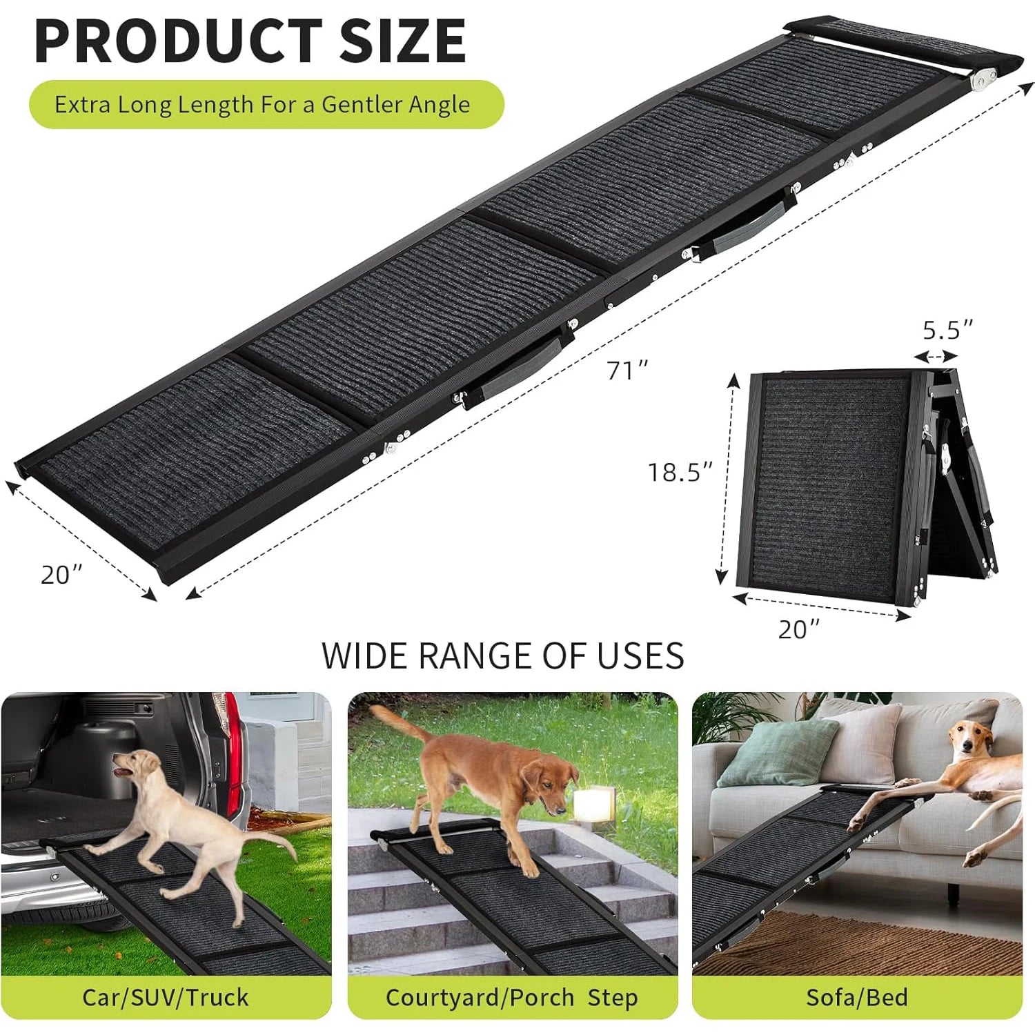 Folding Non-Slip Dog Ramp, Holds 250 LBS