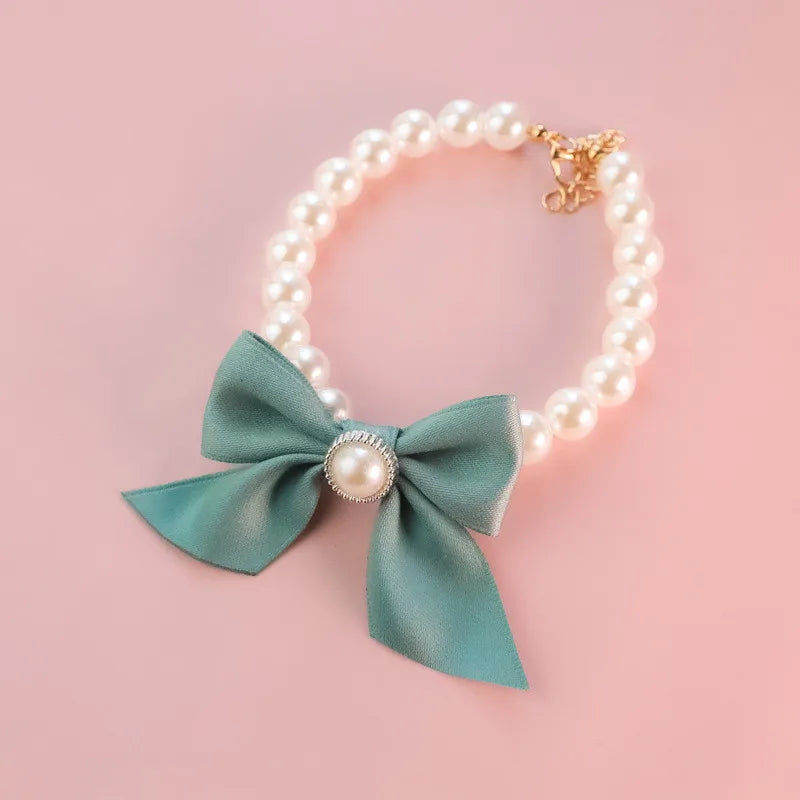 Decorative Pearl Bow Necklace Cat/Dog Jewelry