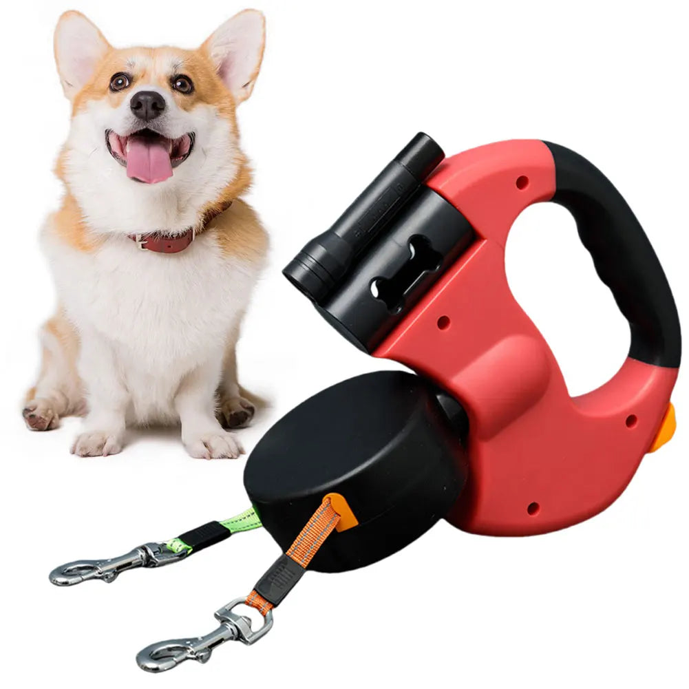 Dual Retractable Pet Leash with Flashlight