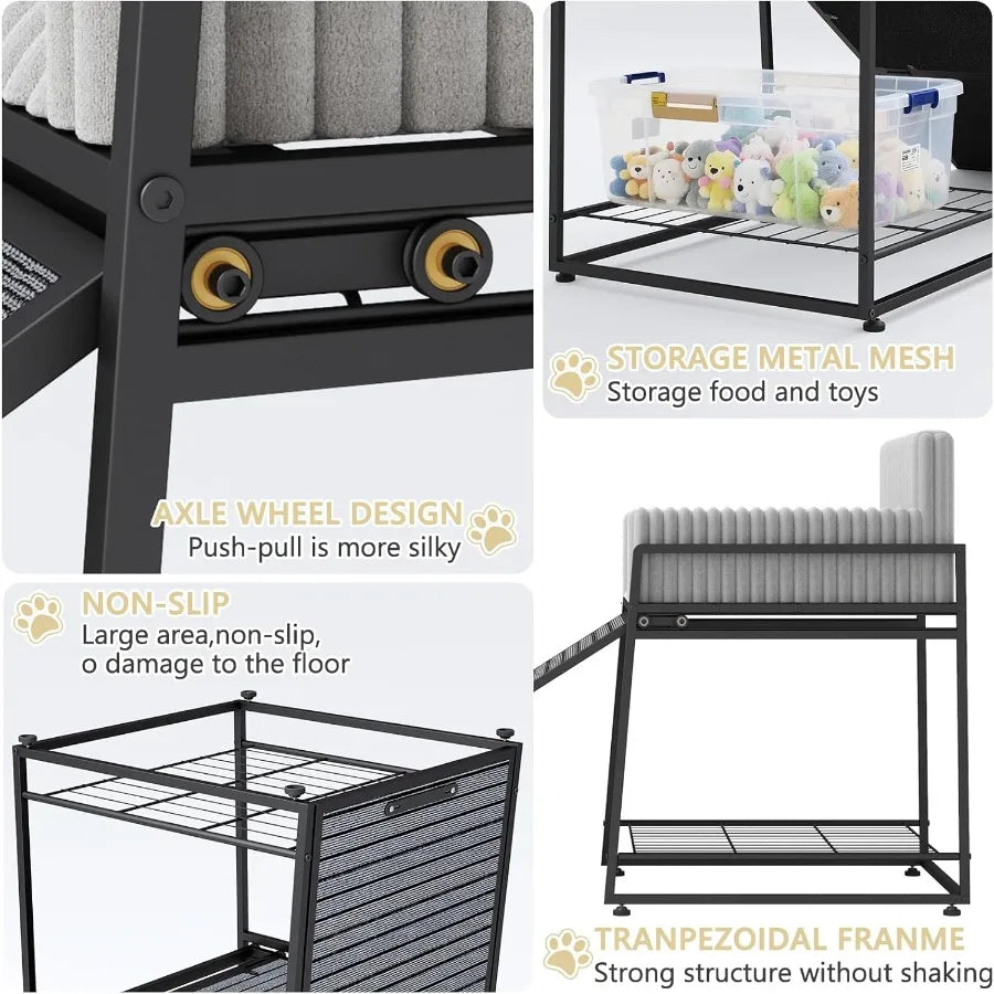 Folding Pet Stairs Ramp with Seat