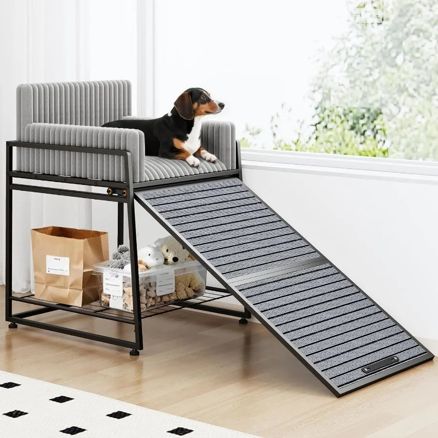 Folding Pet Stairs Ramp with Seat
