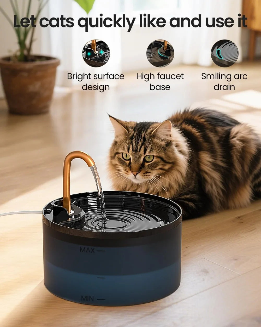 Black and Brass Automatic Pet Water Fountain