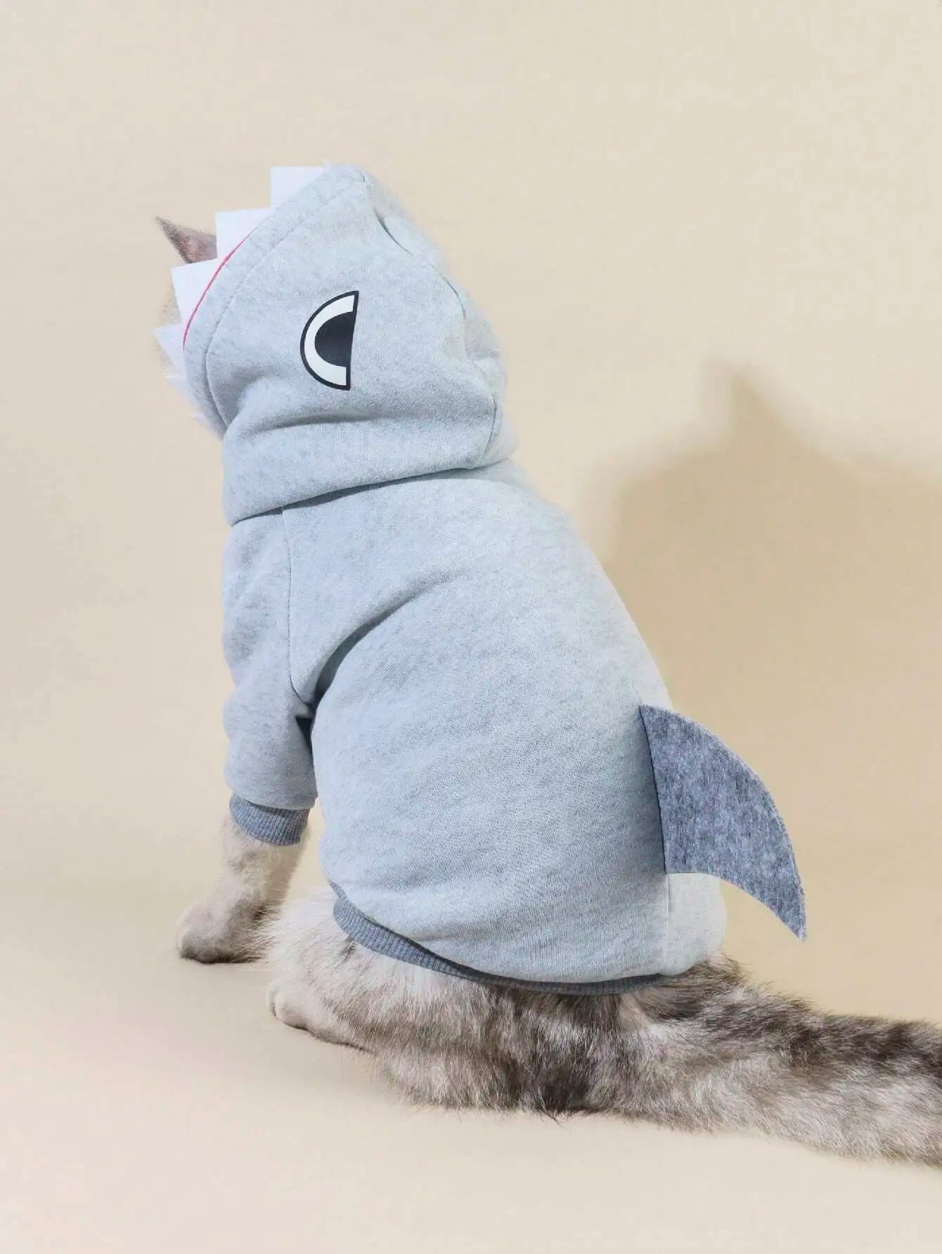 Gray Shark-Style Hooded Pet Sweater