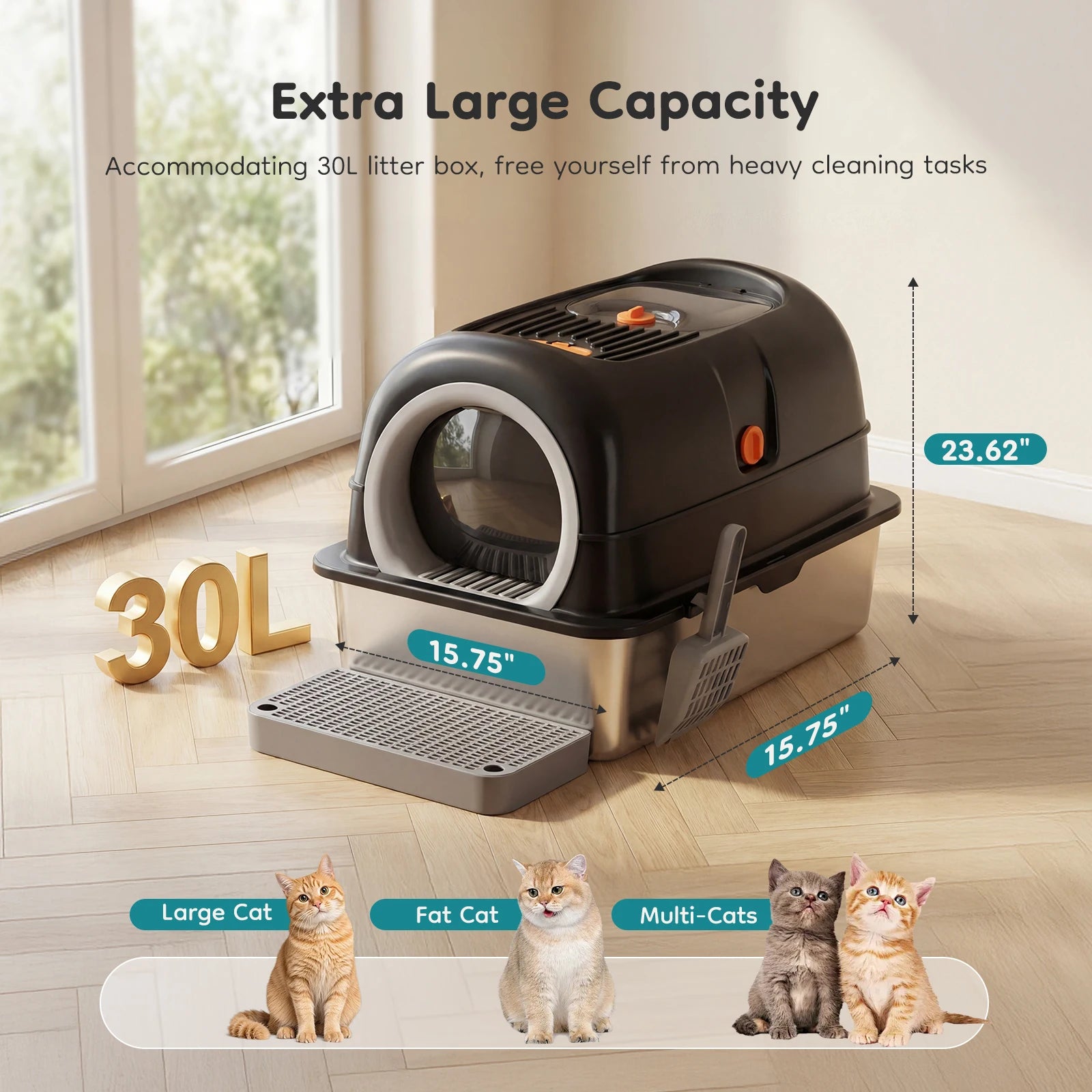 Extra Large Stainless Steel Cat Litter Box