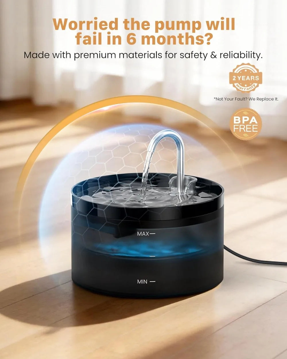 Lighted Black Pet Water Fountain
