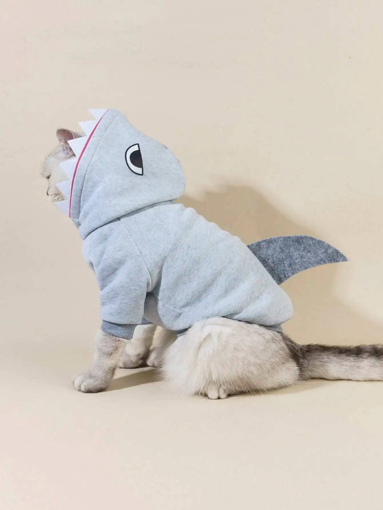 Gray Shark-Style Hooded Pet Sweater