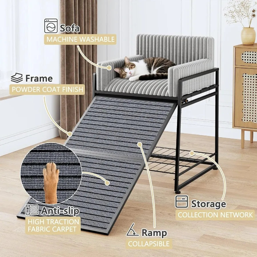 Folding Pet Stairs Ramp with Seat