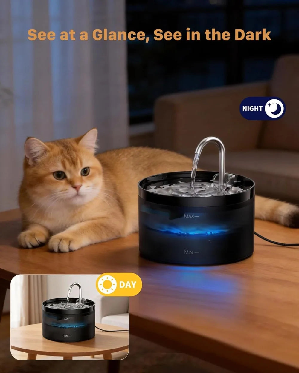 Lighted Black Pet Water Fountain
