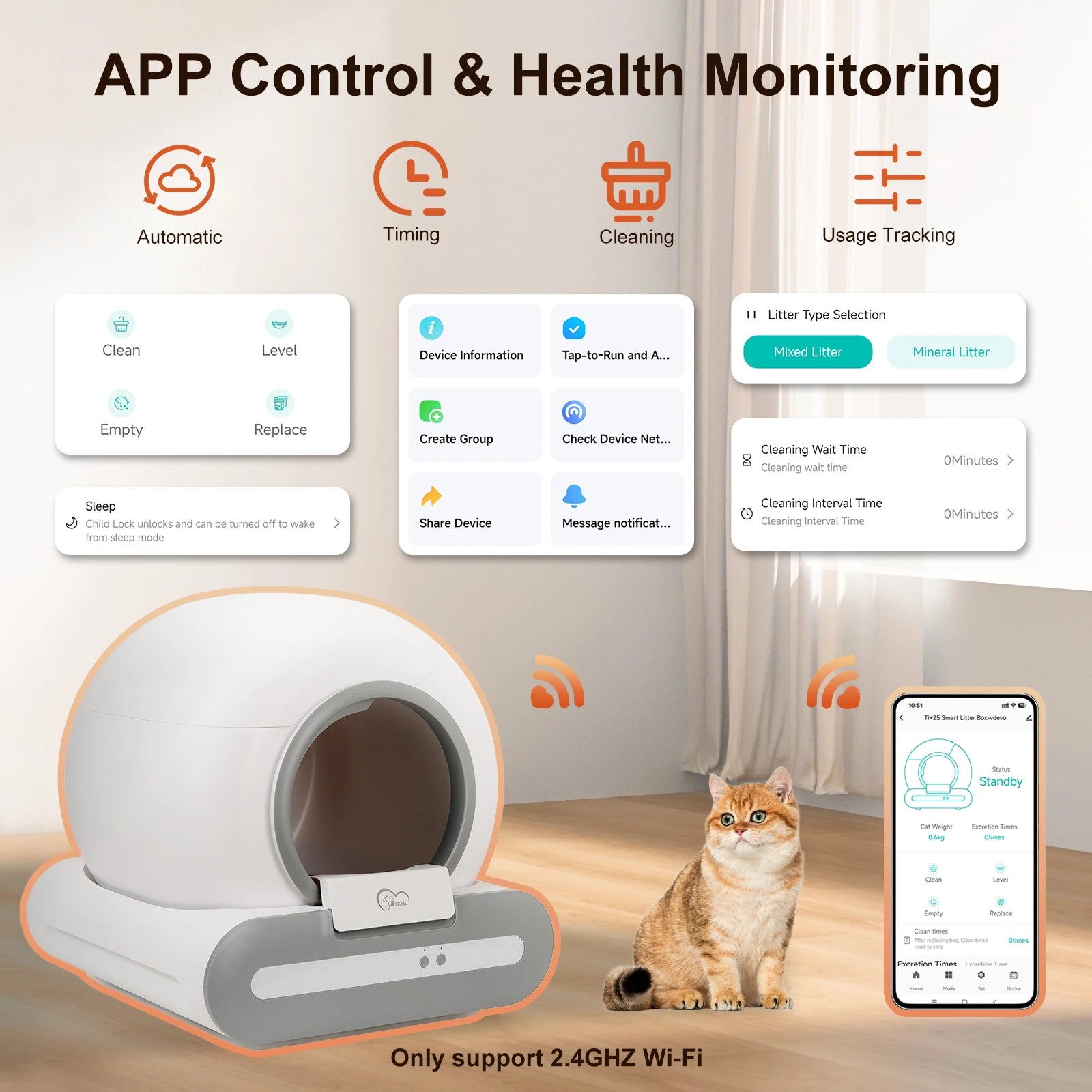 Self-Cleaning Cat Litter Box with App Control