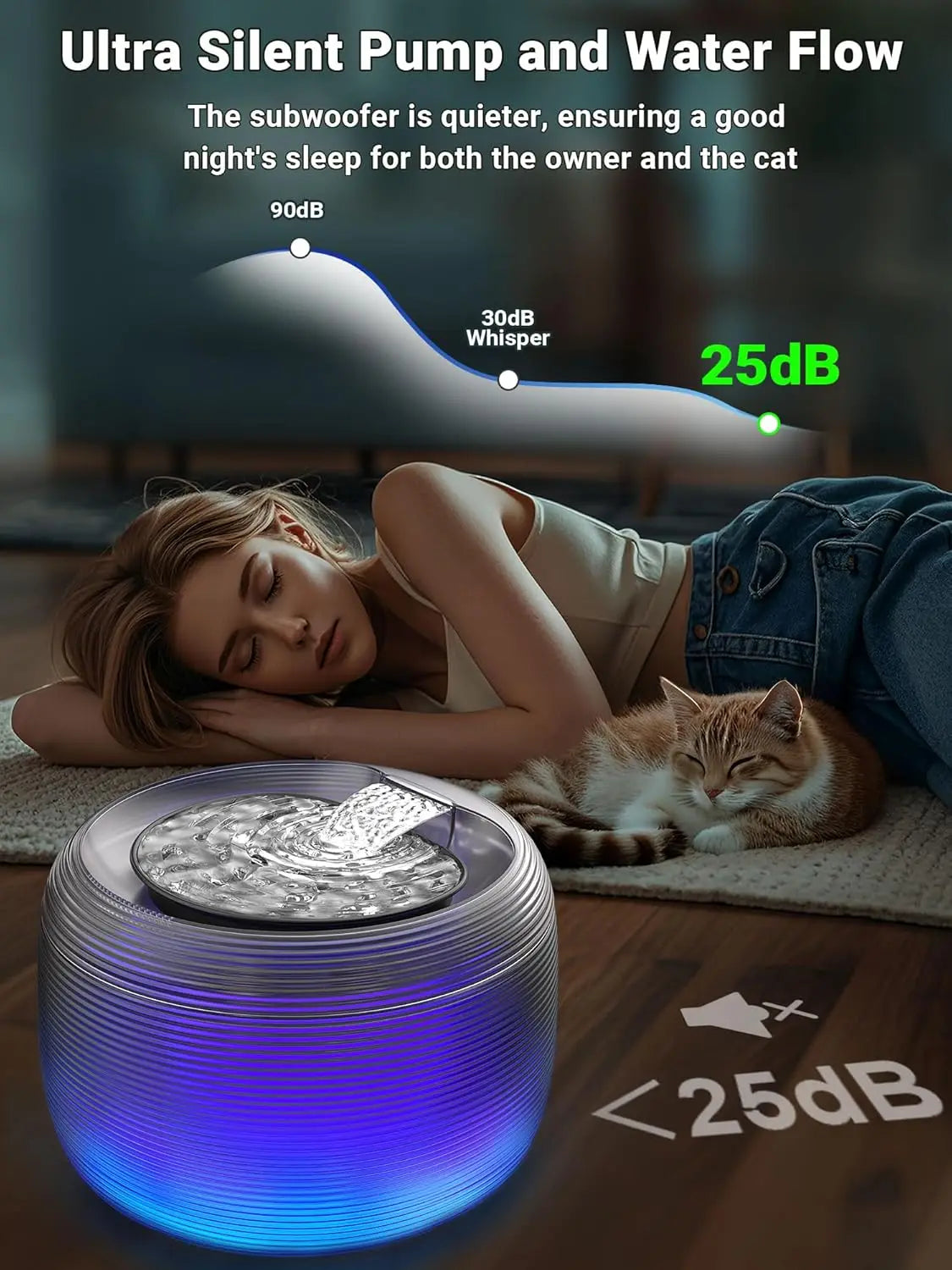 Quiet Lighted Large Pet Water Fountain