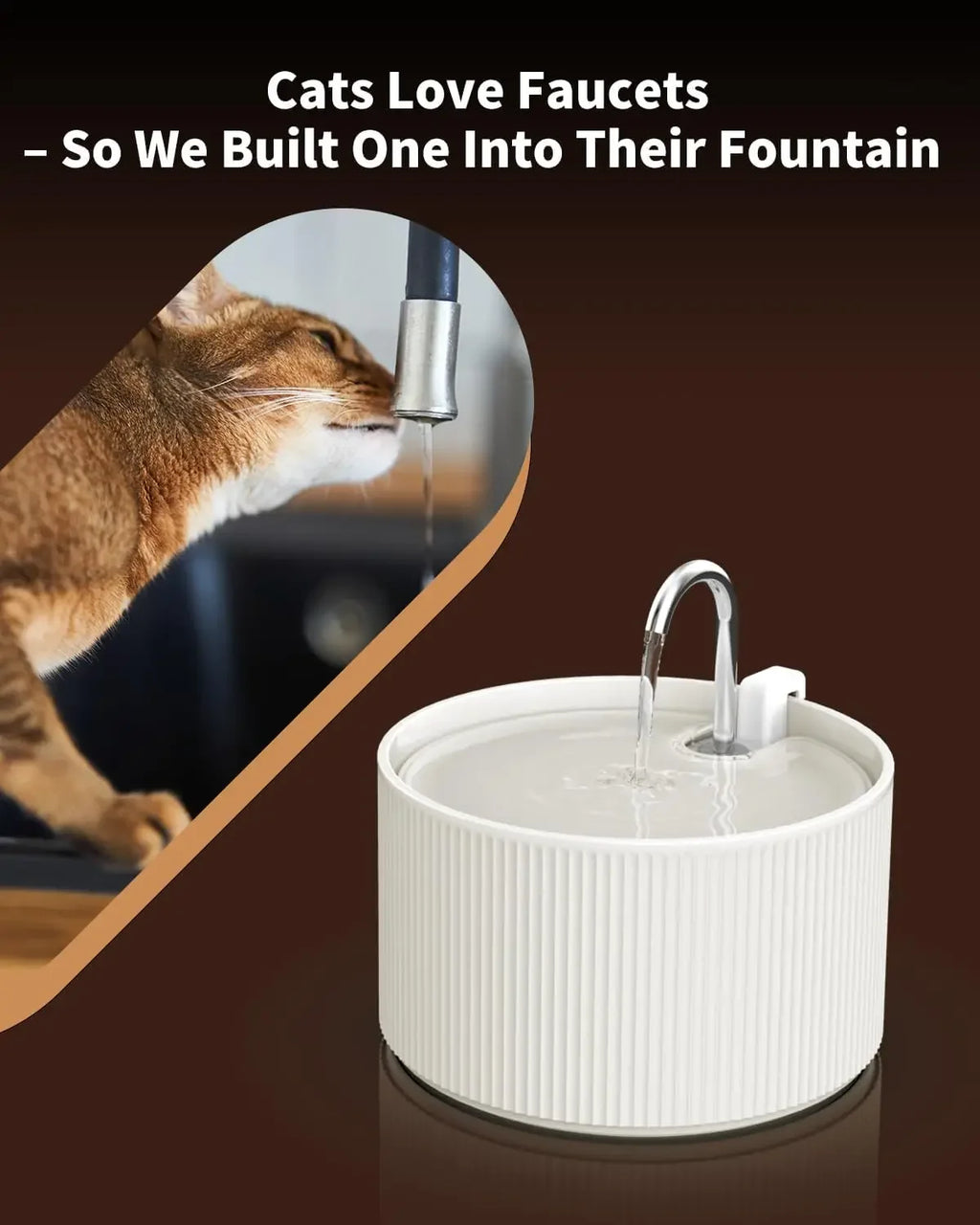 Modern White Ceramic Pet Fountain, Silver Faucet