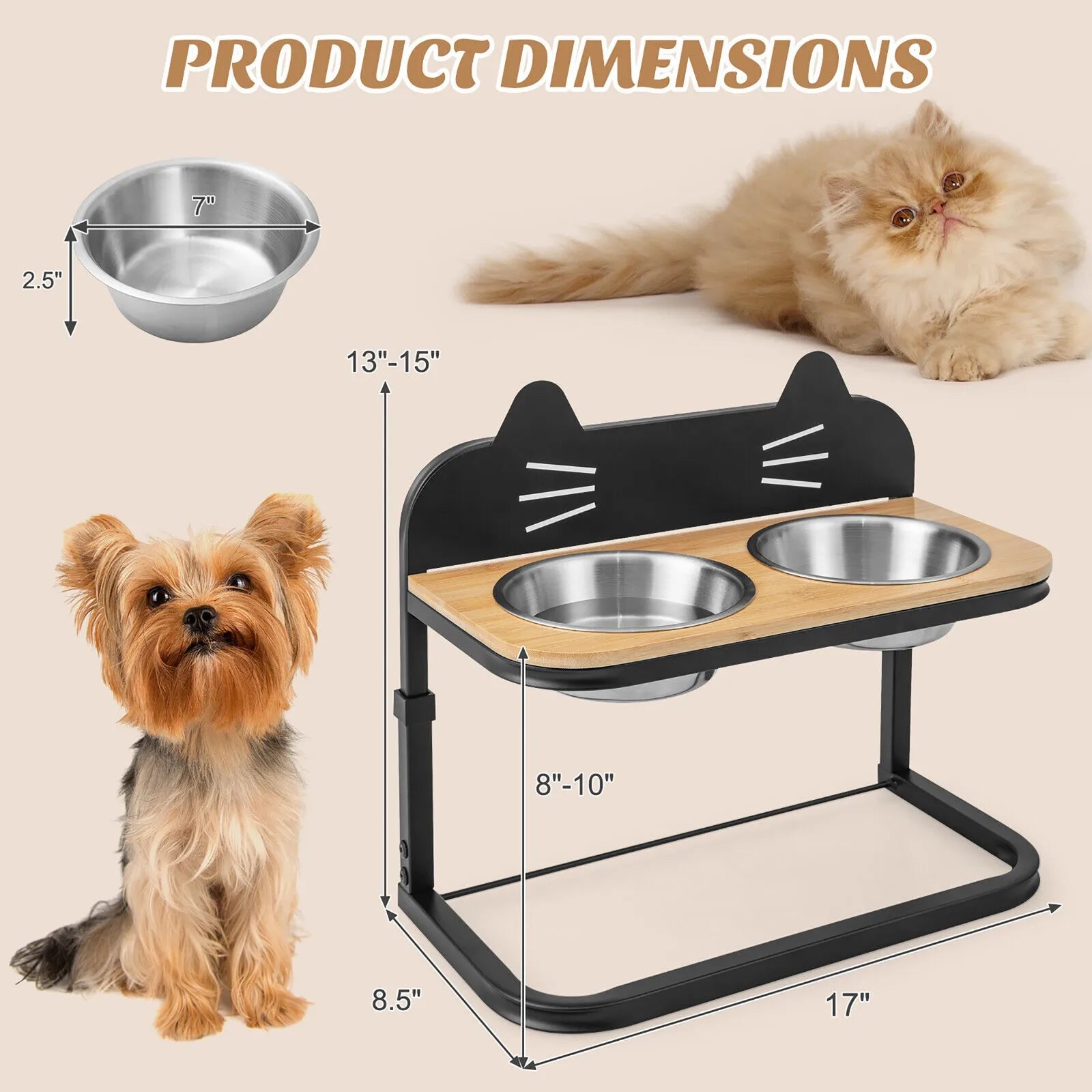 Elevated Cat Feeder with 2 Stainless Bowls