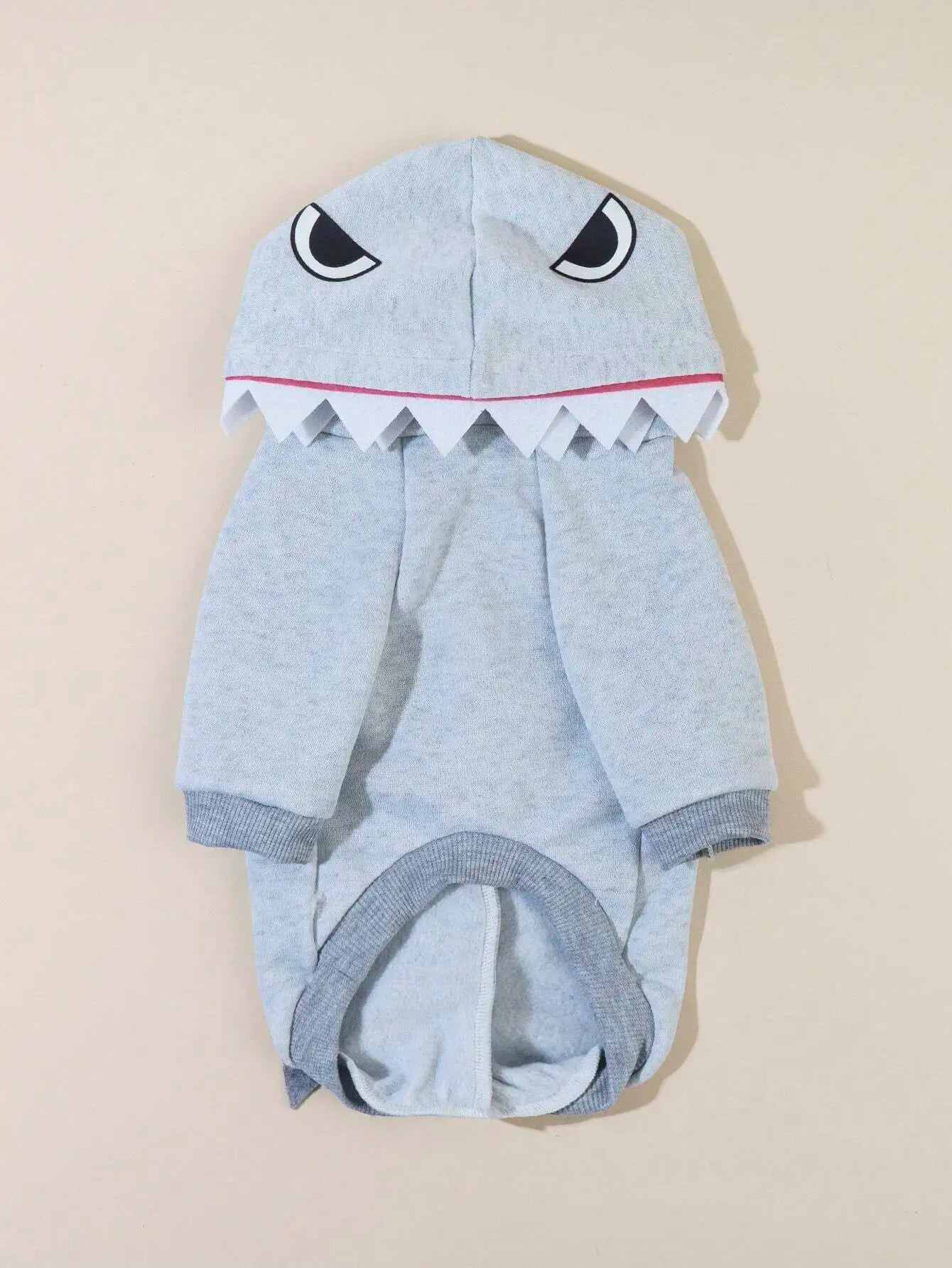Gray Shark-Style Hooded Pet Sweater