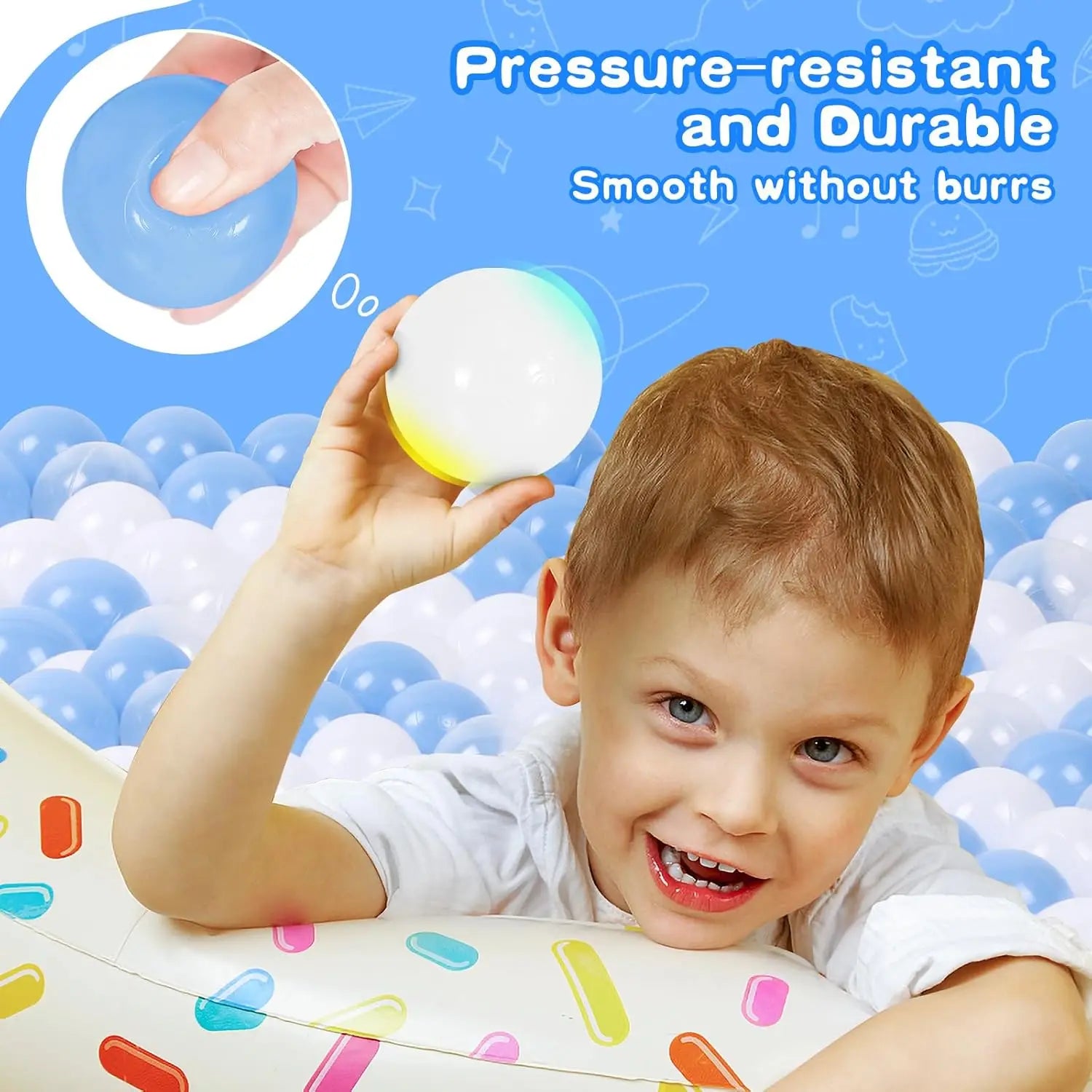 100 Ball Pit Balls (White, Blue, Clear)