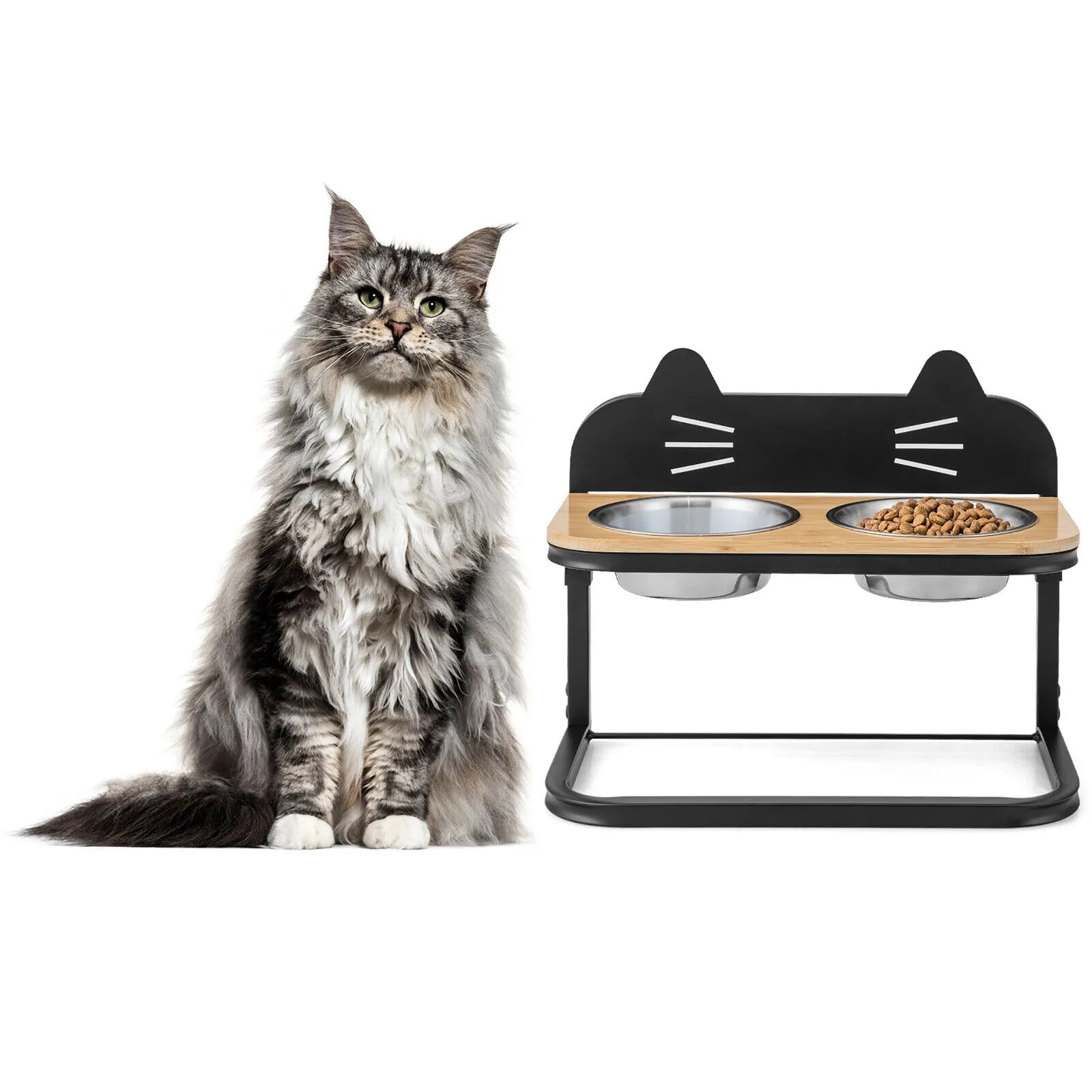 Elevated Cat Feeder with 2 Stainless Bowls